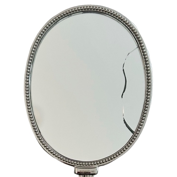 ARGENTO SC Hand Held Silver Plated Vanity Mirror 9” Enamel Swarovski Crystals - Picture 3 of 7